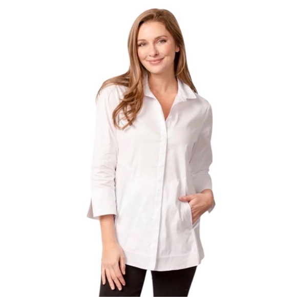 Habitat The One White Button Front Tunic Shirt S 3/4 Sleeves A-Line Pockets - Picture 5 of 15